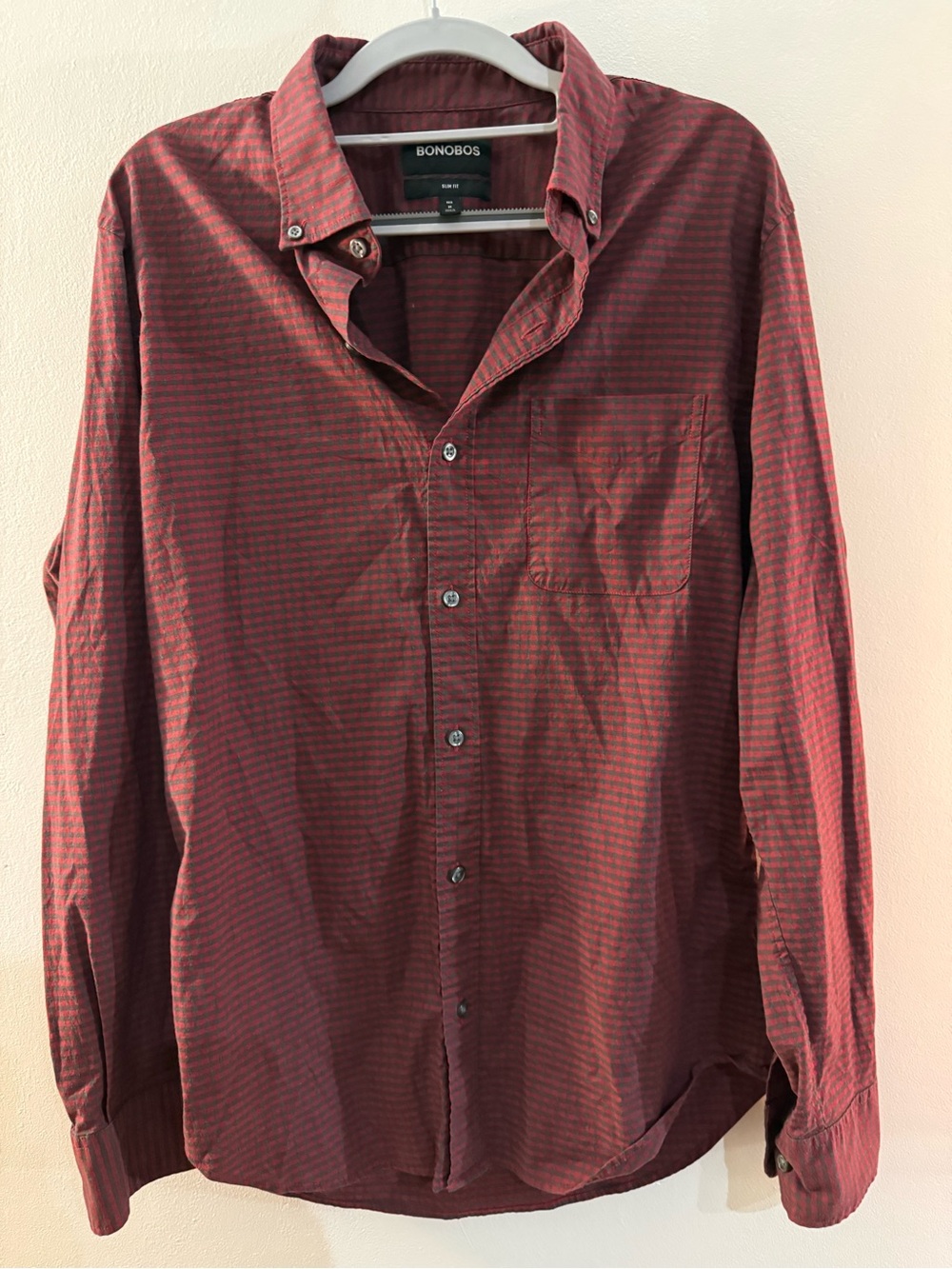 Bonobos Men's Button-Down Shirt in Deep Red Striped